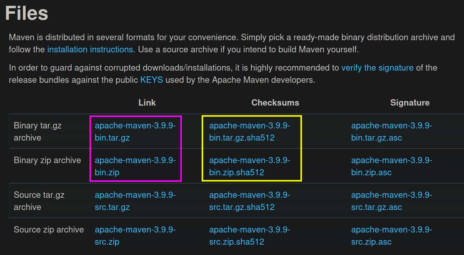 Screenshot of Maven Downloads page listing different binaries | The Developer Journal